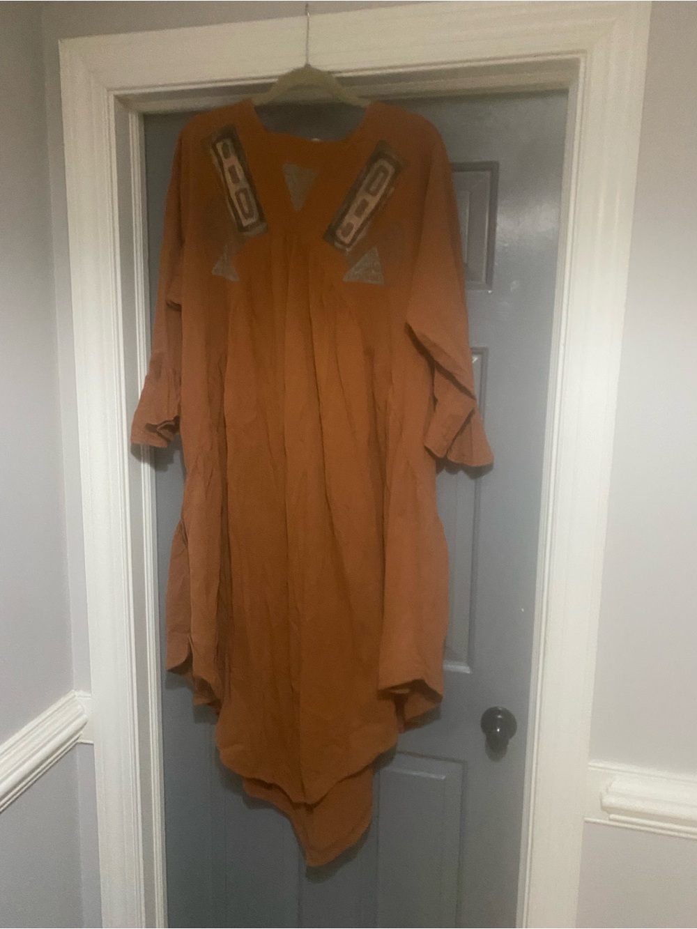 Blue Fish Rust Orange Embroidered Tunic Dress